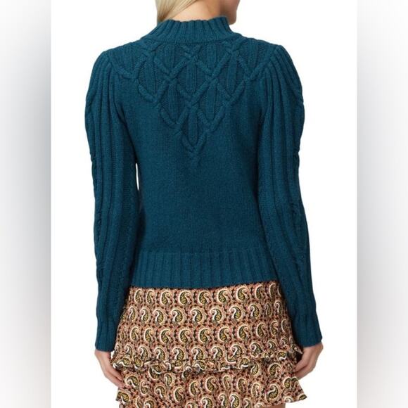 REBECCA TAYLOR Wool Blend Mockneck Cable Knit Sweater Blue* - Picture 3 of 6
